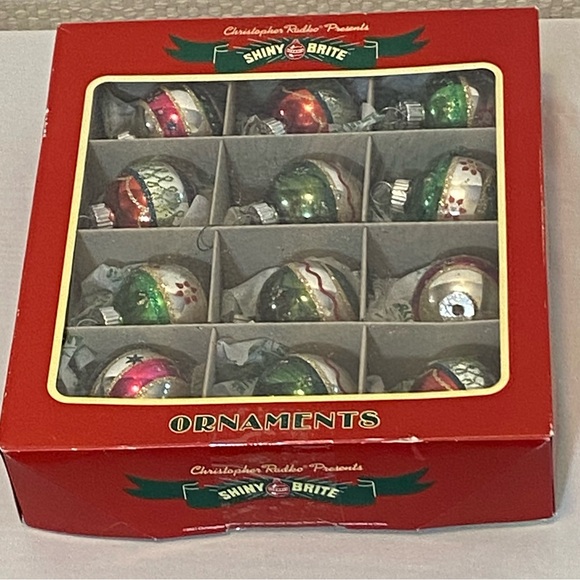 Christopher Radko Shiny Brite 12 Glass Ornaments 1940's Design Round, Gl… - Picture 2 of 5